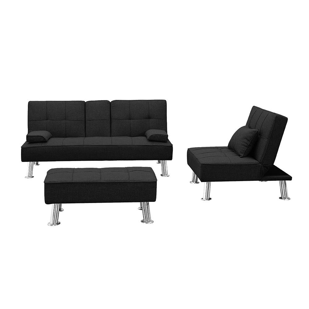 Fabric Folding Sofa Bed with 2 Cup Holders Sofa Bed with Ottoman