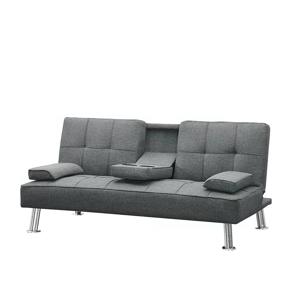 Fabric Folding Sofa Bed with 2 Cup Holders Sofa Bed with Ottoman