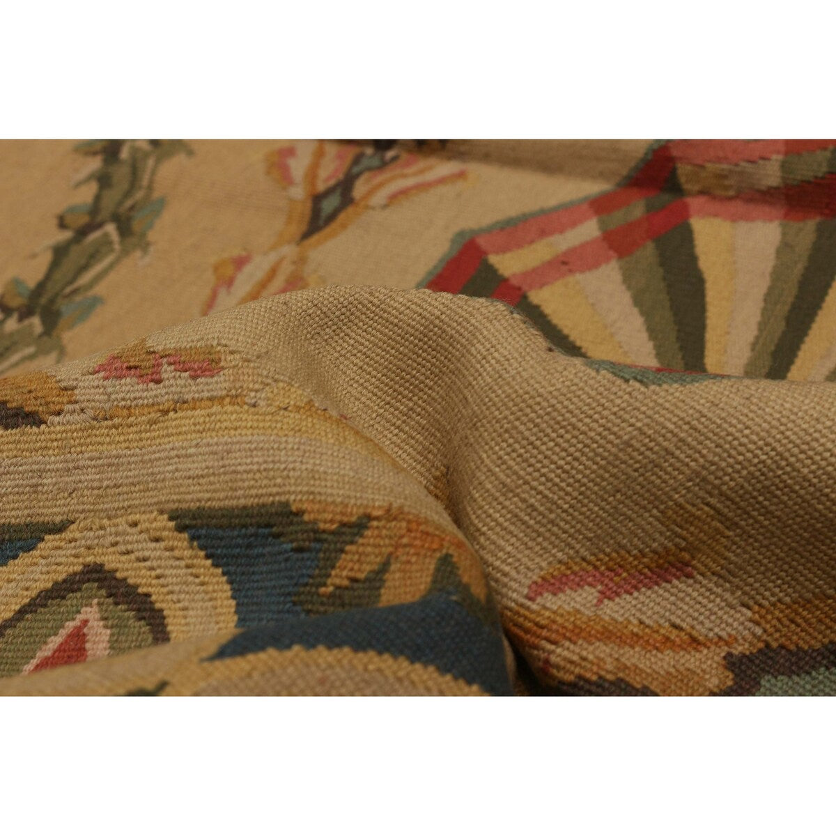 ECARPETGALLERY Flat-Weave Dynasty Tan Wool Tapestry Kilim - 9'0 x 11'5