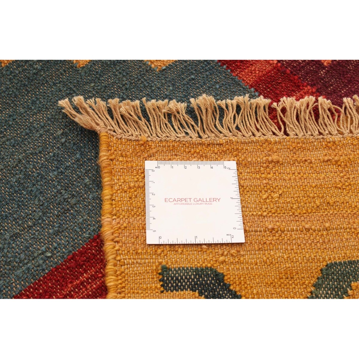 ECARPETGALLERY Flat-weave Sundance Dark Red, Light Orange Wool Kilim - 2'8 x 8'2