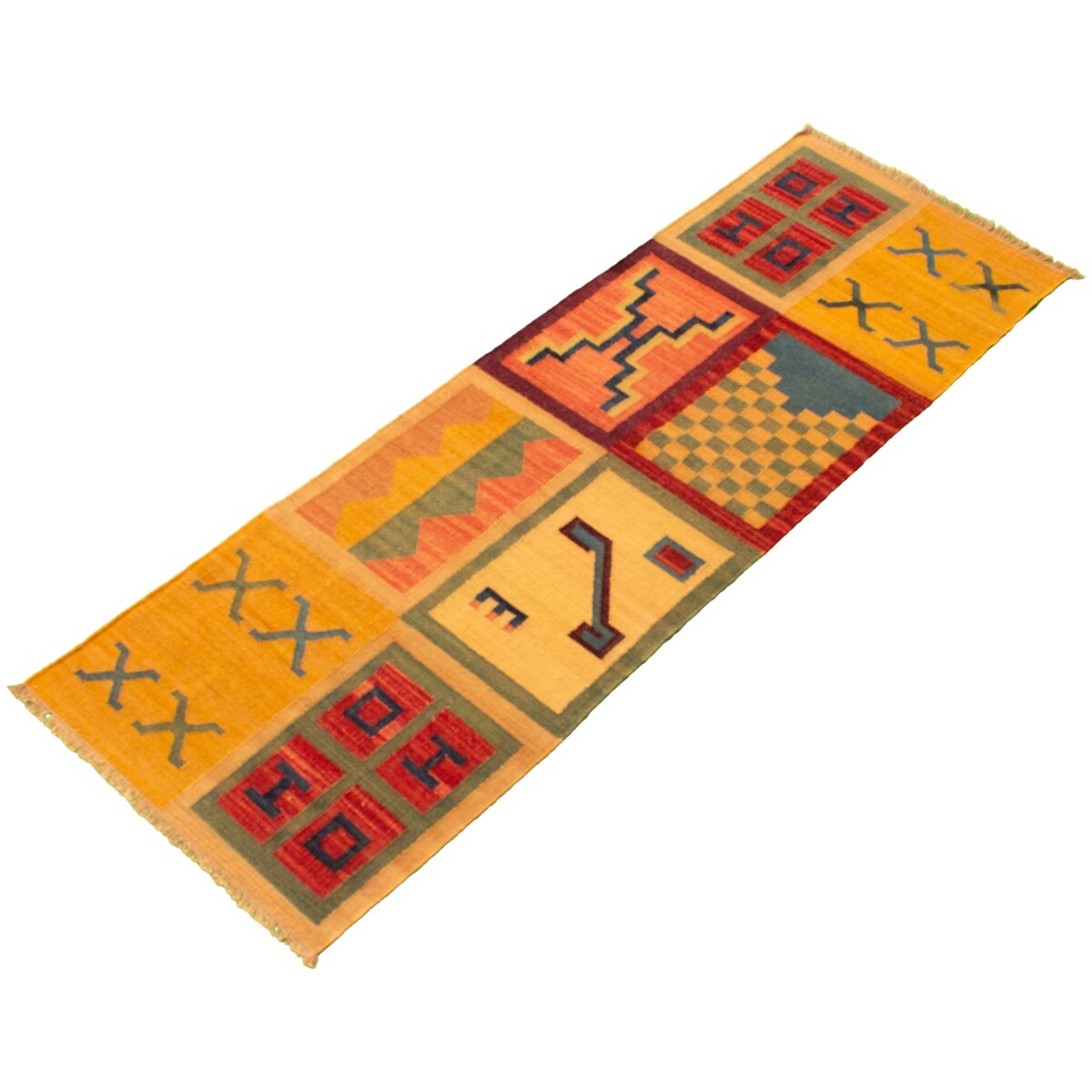 ECARPETGALLERY Flat-weave Sundance Dark Red, Light Orange Wool Kilim - 2'8 x 8'2