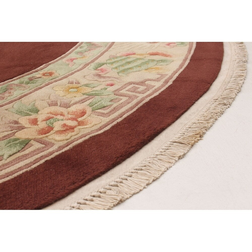 ECARPETGALLERY Hand-knotted Aubousson Dark Brown Wool Rug - 9'1 x 9'1