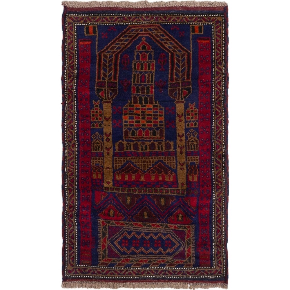 ECARPETGALLERY Hand-knotted Baluch Dark Blue, Red Wool Rug - 2'10 x 4'8