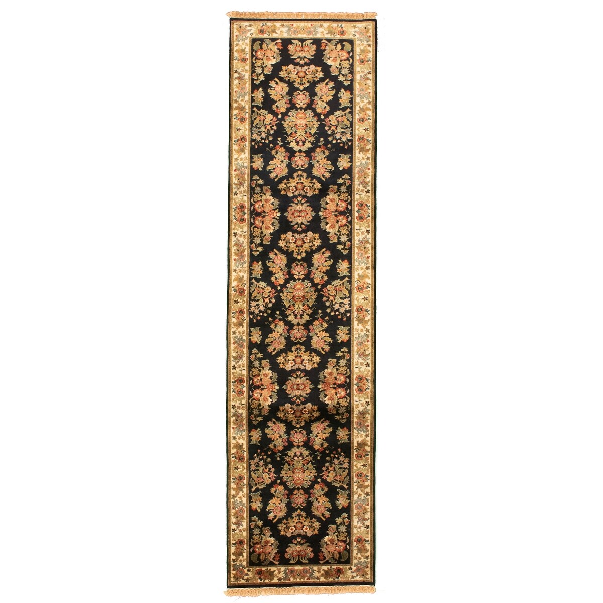 Hand-knotted British Raj Black Wool Rug - 2'8" x 10'4" Runner/2'8 x 10'4