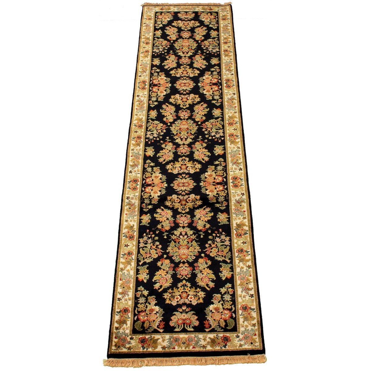 Hand-knotted British Raj Black Wool Rug - 2'8" x 10'4" Runner/2'8 x 10'4