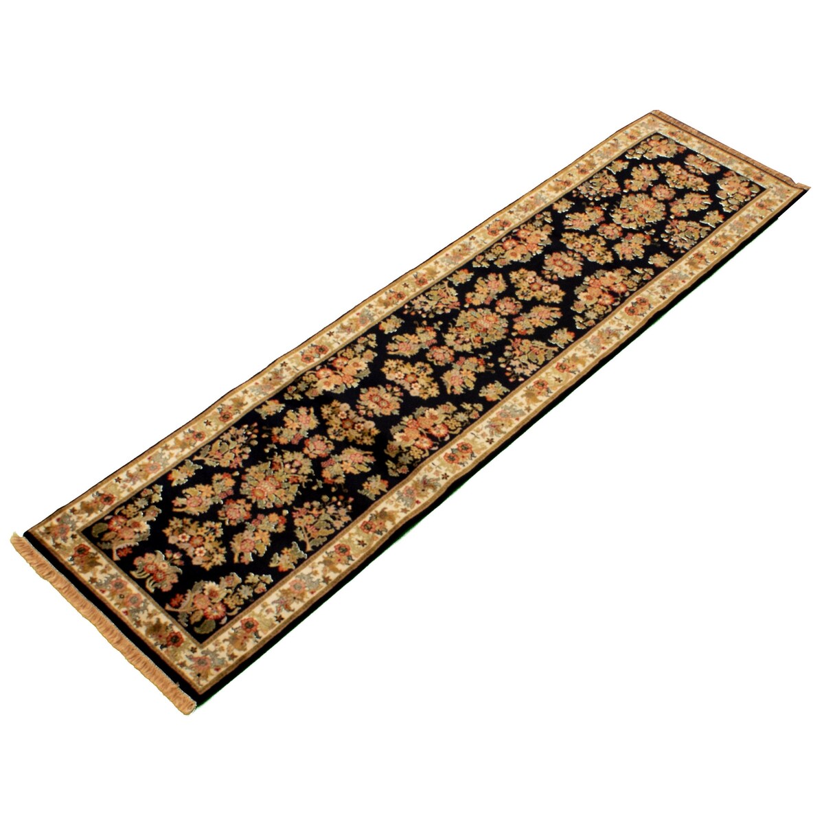 Hand-knotted British Raj Black Wool Rug - 2'8" x 10'4" Runner/2'8 x 10'4