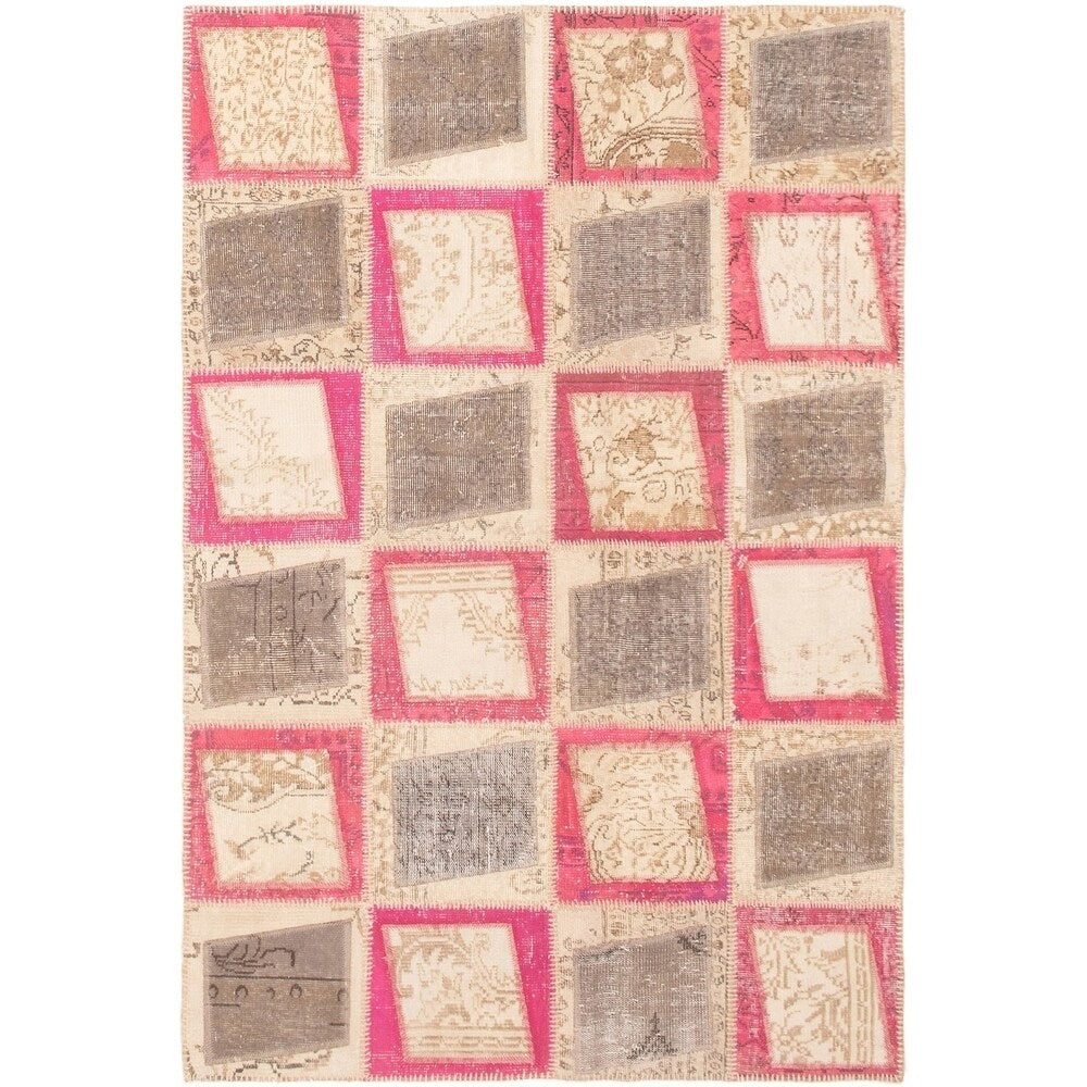 ECARPETGALLERY Hand-knotted Color Transition Patch Cream Wool Rug - 5'9 x 7'11