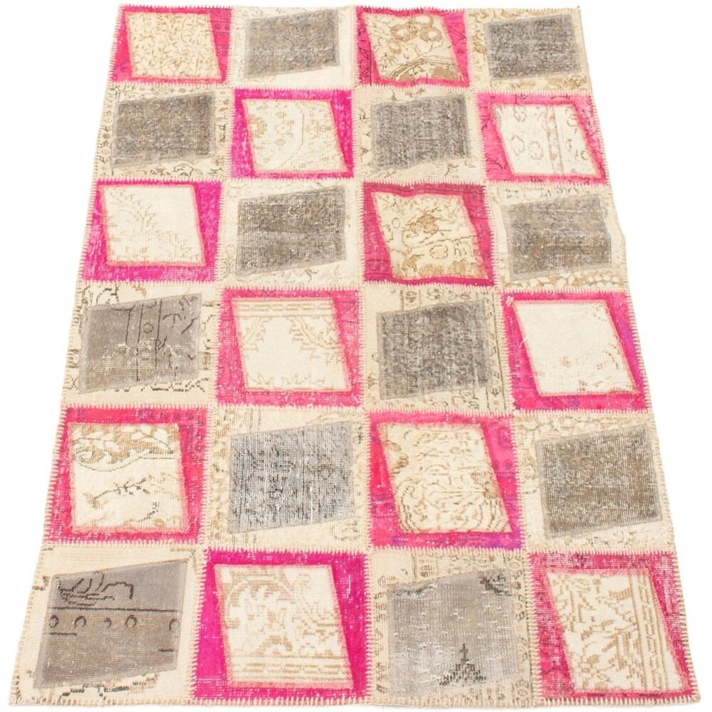 ECARPETGALLERY Hand-knotted Color Transition Patch Cream Wool Rug - 5'9 x 7'11