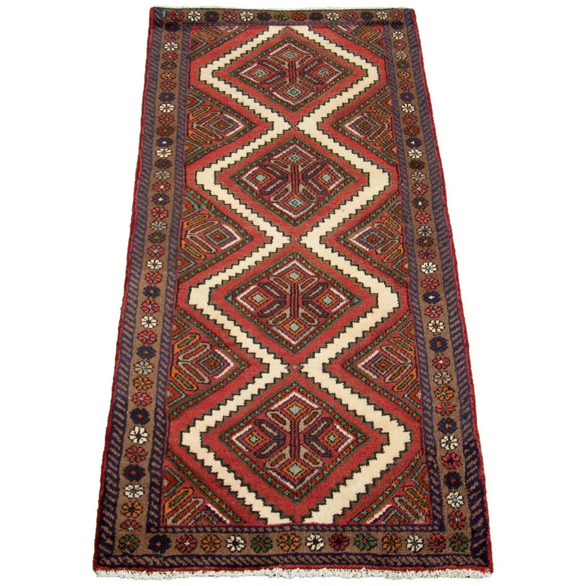 Hand-knotted Darjazin Cream, Red Wool Rug - 2'6" x 5'9" Runner/2'6 x 5'9