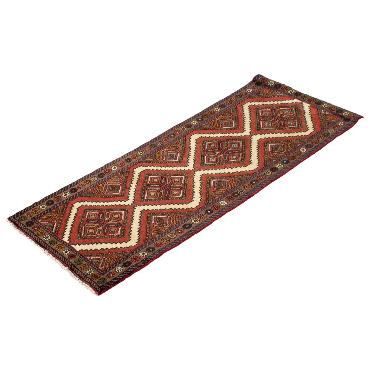 Hand-knotted Darjazin Cream, Red Wool Rug - 2'6" x 5'9" Runner/2'6 x 5'9