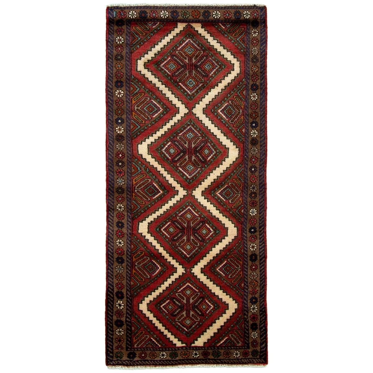 Hand-knotted Darjazin Cream, Red Wool Rug - 2'6" x 5'9" Runner/2'6 x 5'9
