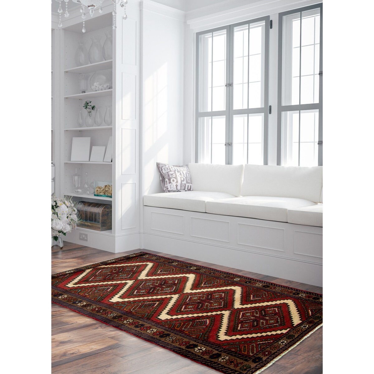Hand-knotted Darjazin Cream, Red Wool Rug - 2'6" x 5'9" Runner/2'6 x 5'9