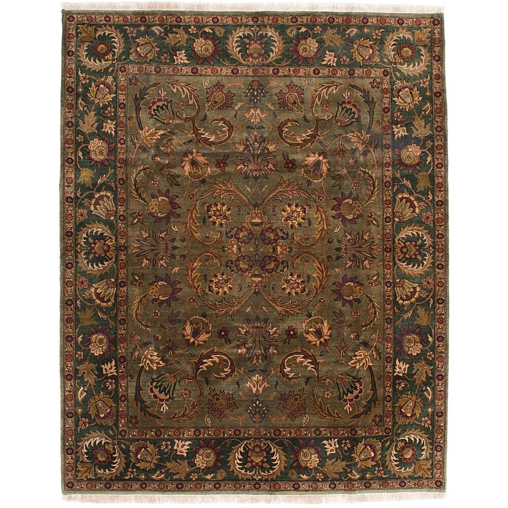 ECARPETGALLERY Hand-knotted Finest Agra Jaipur Dark Olive Green Wool Rug - 7'9 x 9'8