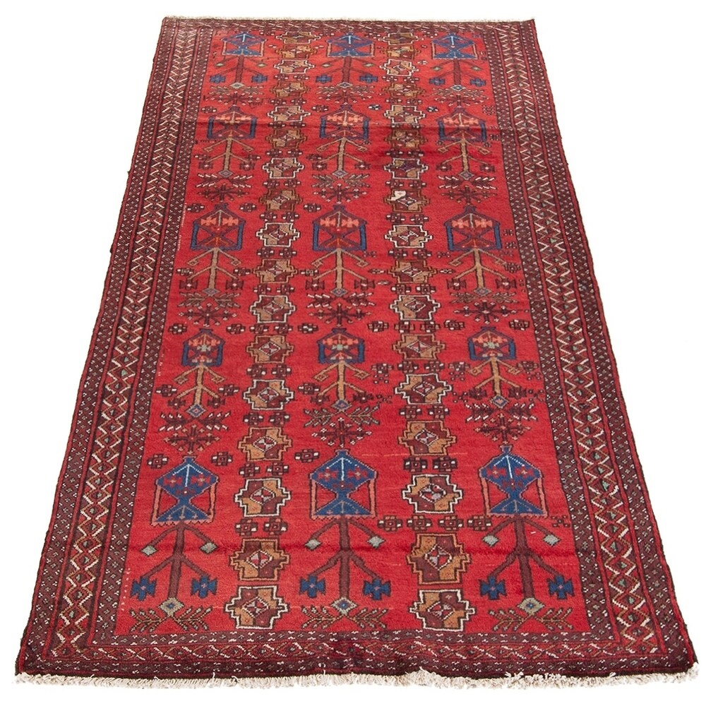 ECARPETGALLERY Hand-knotted Finest Baluch Red Wool Rug - 4'1 x 5'3