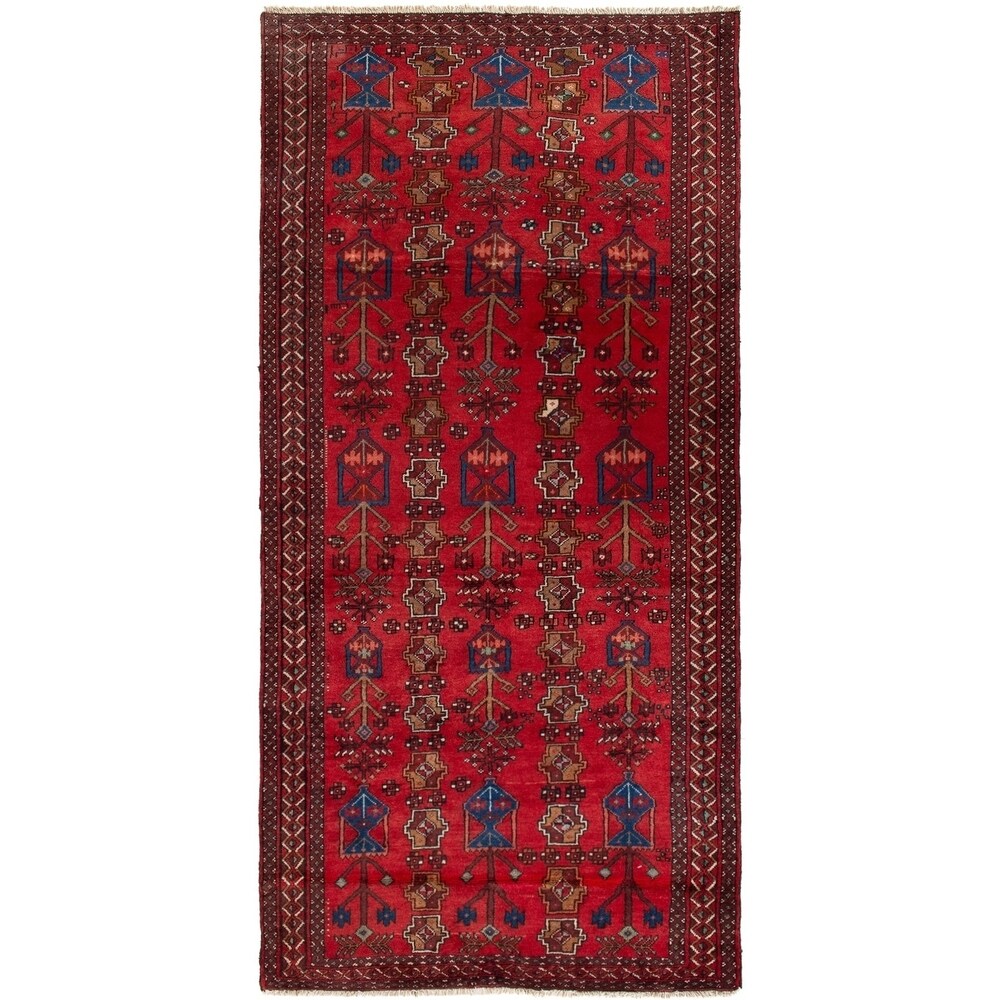 ECARPETGALLERY Hand-knotted Finest Baluch Red Wool Rug - 4'1 x 5'3