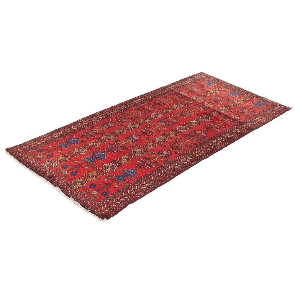 ECARPETGALLERY Hand-knotted Finest Baluch Red Wool Rug - 4'1 x 5'3