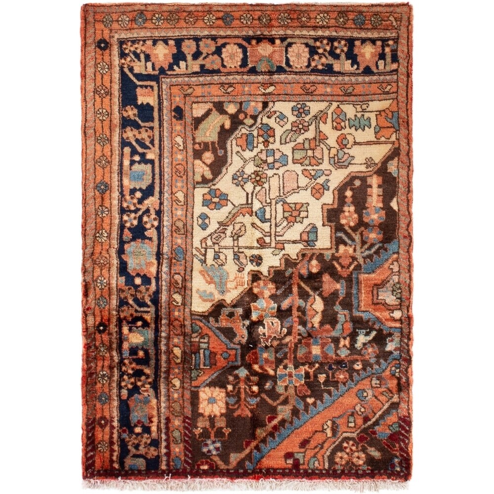 ECARPETGALLERY Hand-knotted Hamadan Dark Navy, Red Wool Rug - 2'10 x 4'3