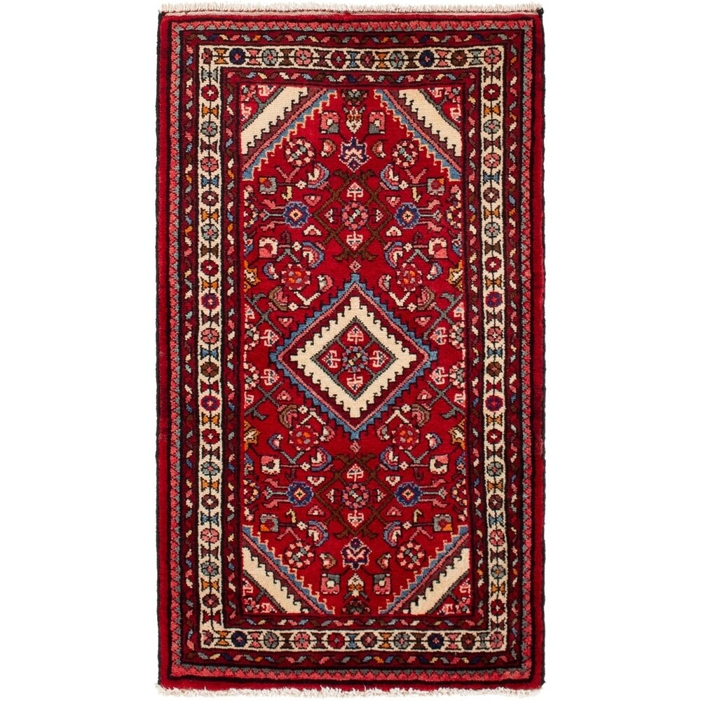ECARPETGALLERY Hand-knotted Hamadan Red Rug - 2'4 x 4'3