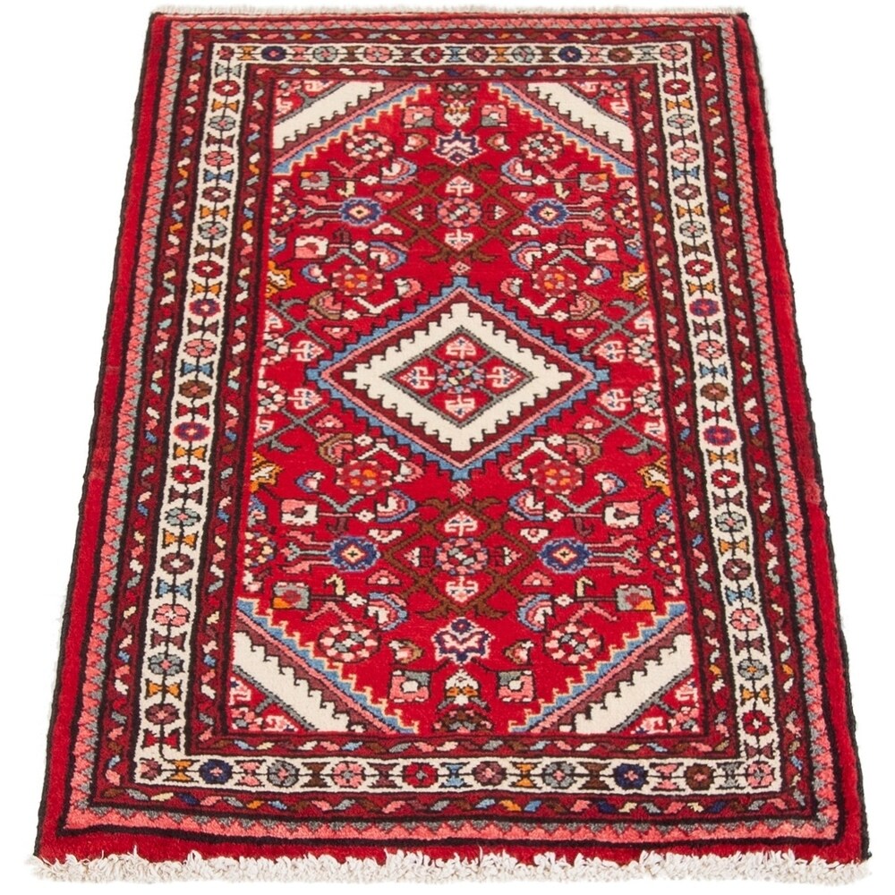 ECARPETGALLERY Hand-knotted Hamadan Red Rug - 2'4 x 4'3