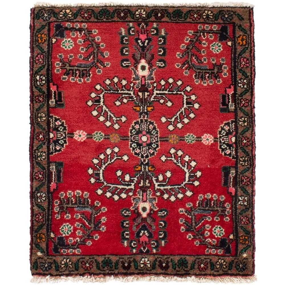 ECARPETGALLERY Hand-knotted Hamadan Red Wool Rug - 2'0 x 2'5
