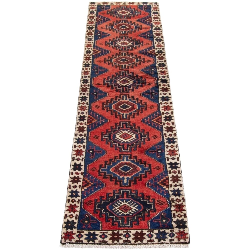 ECARPETGALLERY Hand-knotted Hamadan Red Wool Rug - 2'5 x 9'3