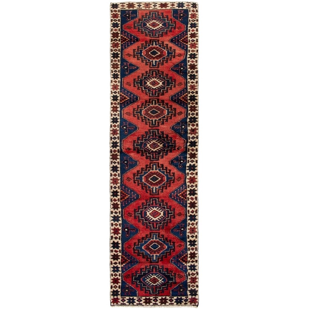ECARPETGALLERY Hand-knotted Hamadan Red Wool Rug - 2'5 x 9'3