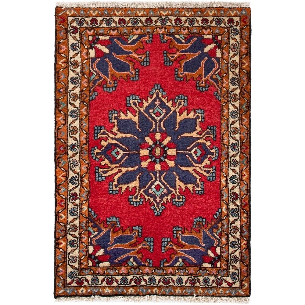ECARPETGALLERY Hand-knotted Hamadan Red Wool Rug - 2'8 x 4'0