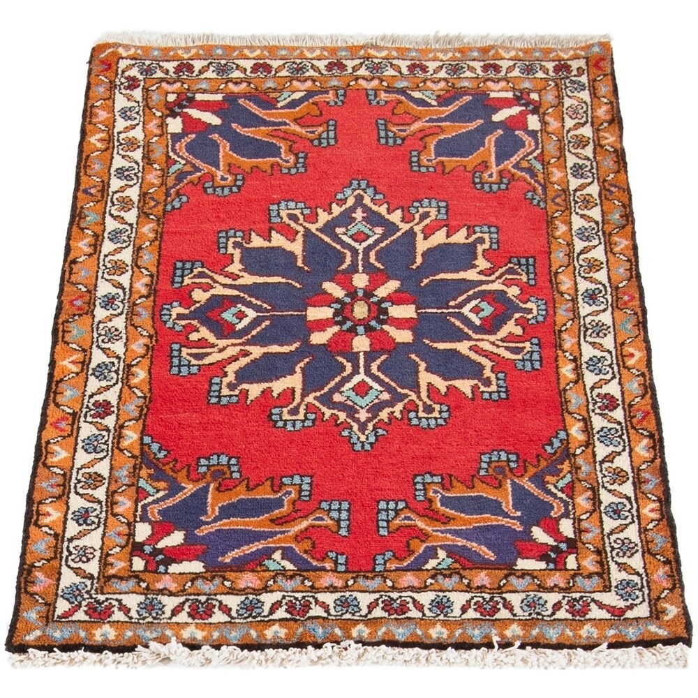ECARPETGALLERY Hand-knotted Hamadan Red Wool Rug - 2'8 x 4'0