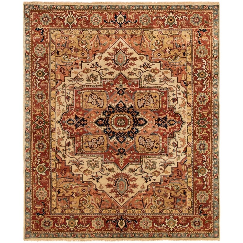 Hand-knotted Jules-Sultane Cream, Copper Wool Rug - 7'11" x 9'8"