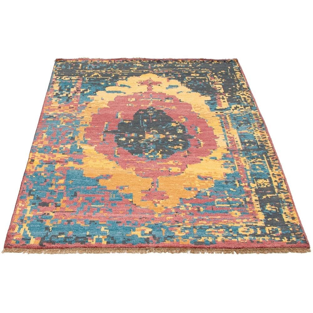 ECARPETGALLERY Hand-knotted Jules Ushak Gold, Red Rug - 5'6 x 7'7