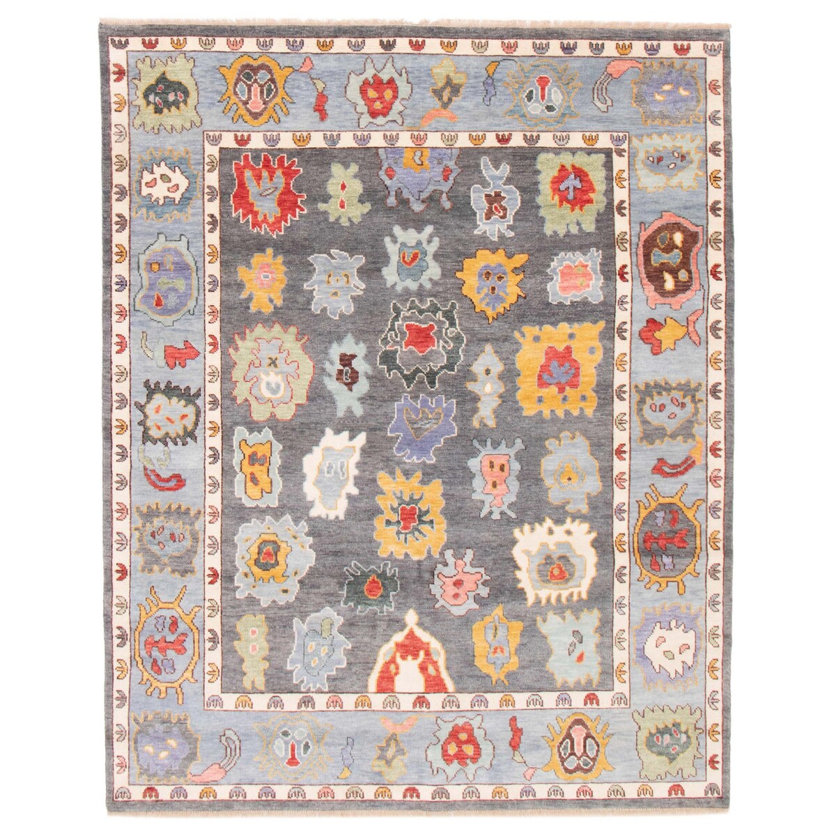 ECARPETGALLERY Hand-knotted Modern Oushak Dark Grey Wool Rug - 7'11 x 9'10