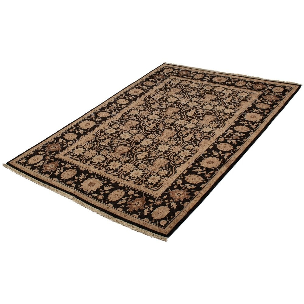 Hand-knotted Peshawar Oushak Black Wool Rug - 6'1" x 8'9"/6'1 x 8'9