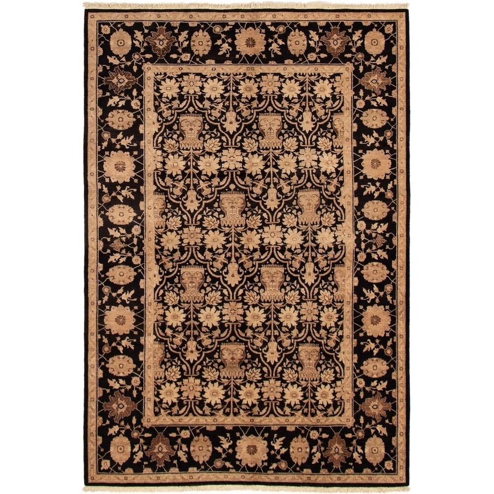 Hand-knotted Peshawar Oushak Black Wool Rug - 6'1" x 8'9"/6'1 x 8'9