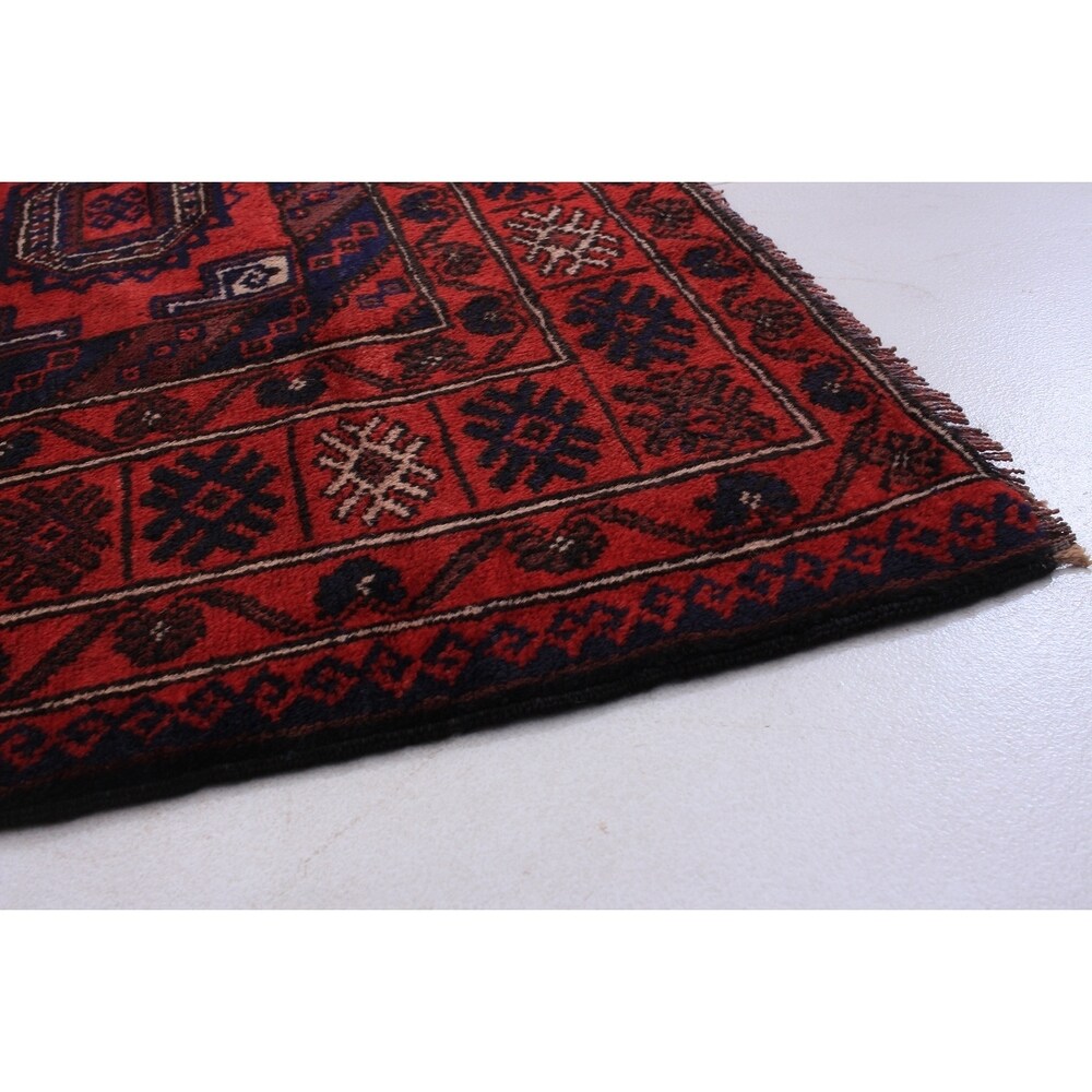 ECARPETGALLERY Hand-knotted Rizbaft Red Wool Rug - 3'11 x 7'7