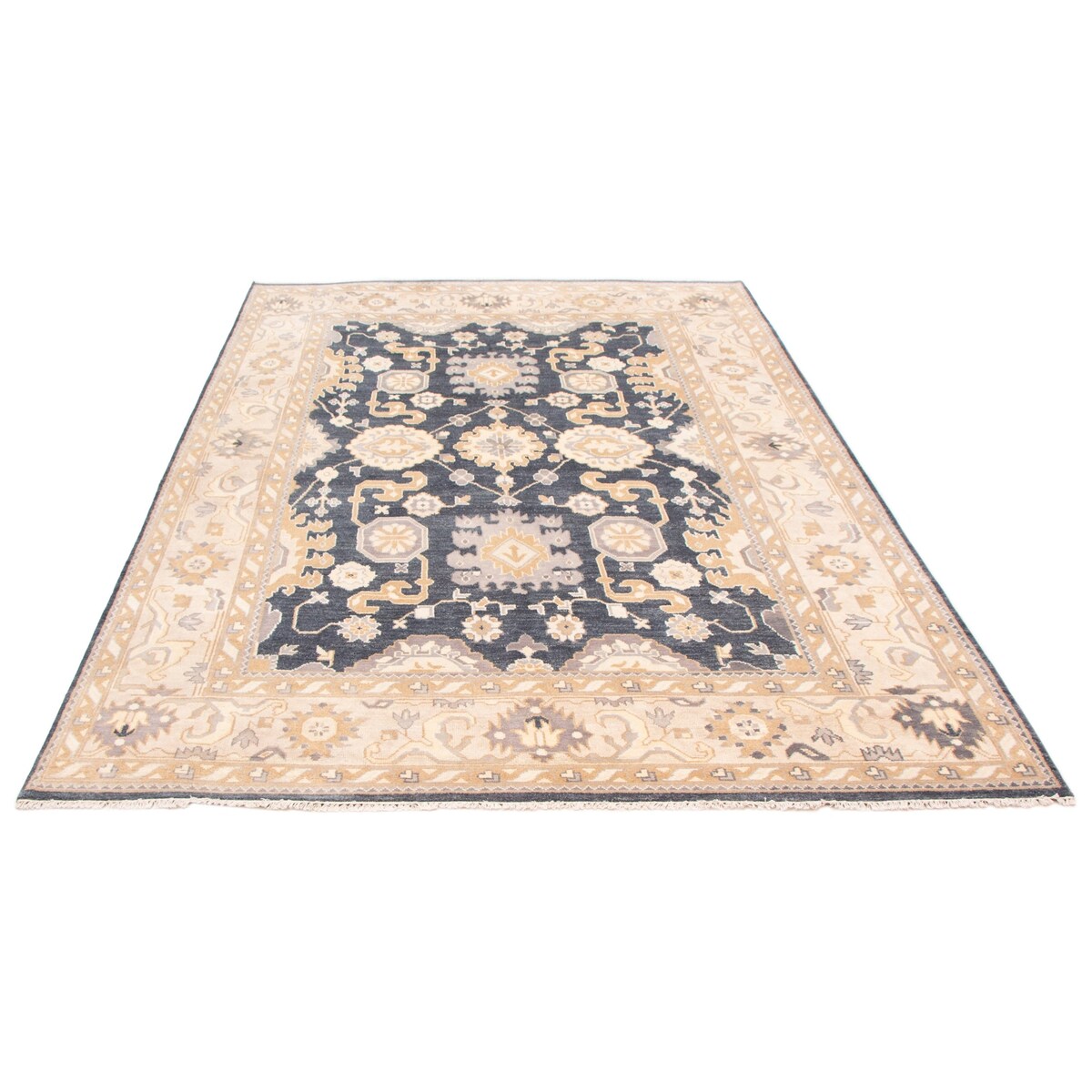 ECARPETGALLERY Hand-knotted Royal Oushak Dark Grey Wool Rug - 9'4 x 11'9
