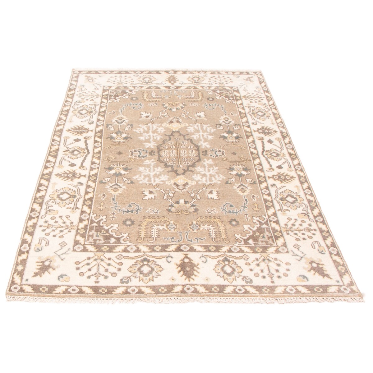 ECARPETGALLERY Hand-knotted Royal Oushak Light Khaki Wool Rug - 6'0 x 9'1