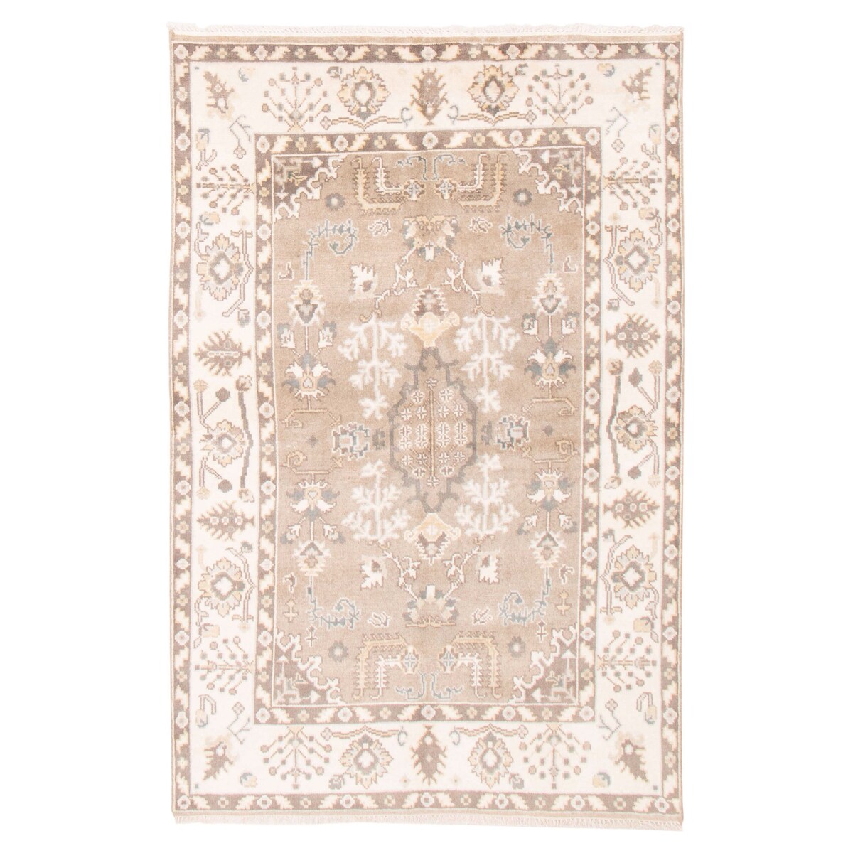 ECARPETGALLERY Hand-knotted Royal Oushak Light Khaki Wool Rug - 6'0 x 9'1