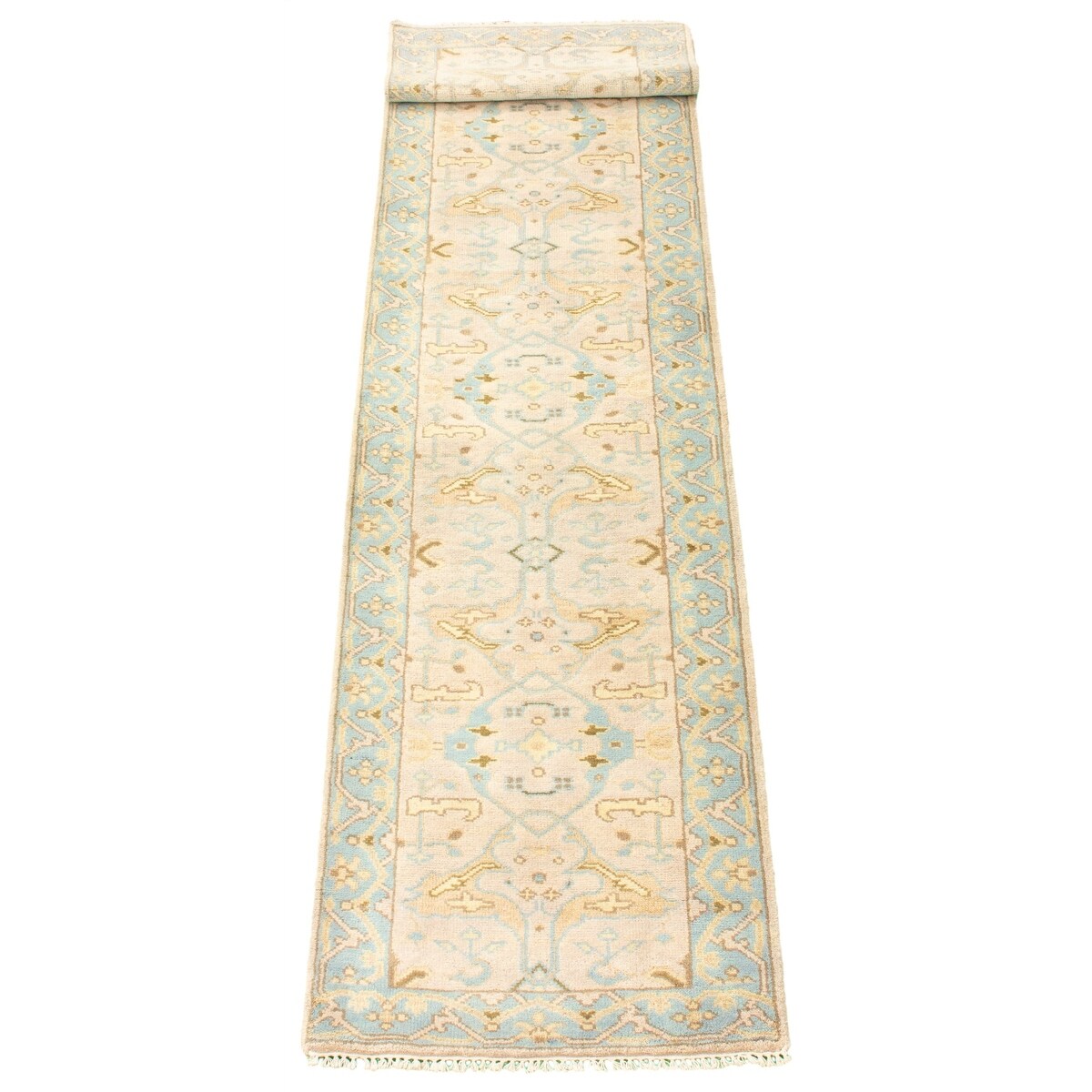 Hand-knotted Royal Ushak Khaki Wool Rug - 2'9" x 19'9" Runner/2'9 x 19'9