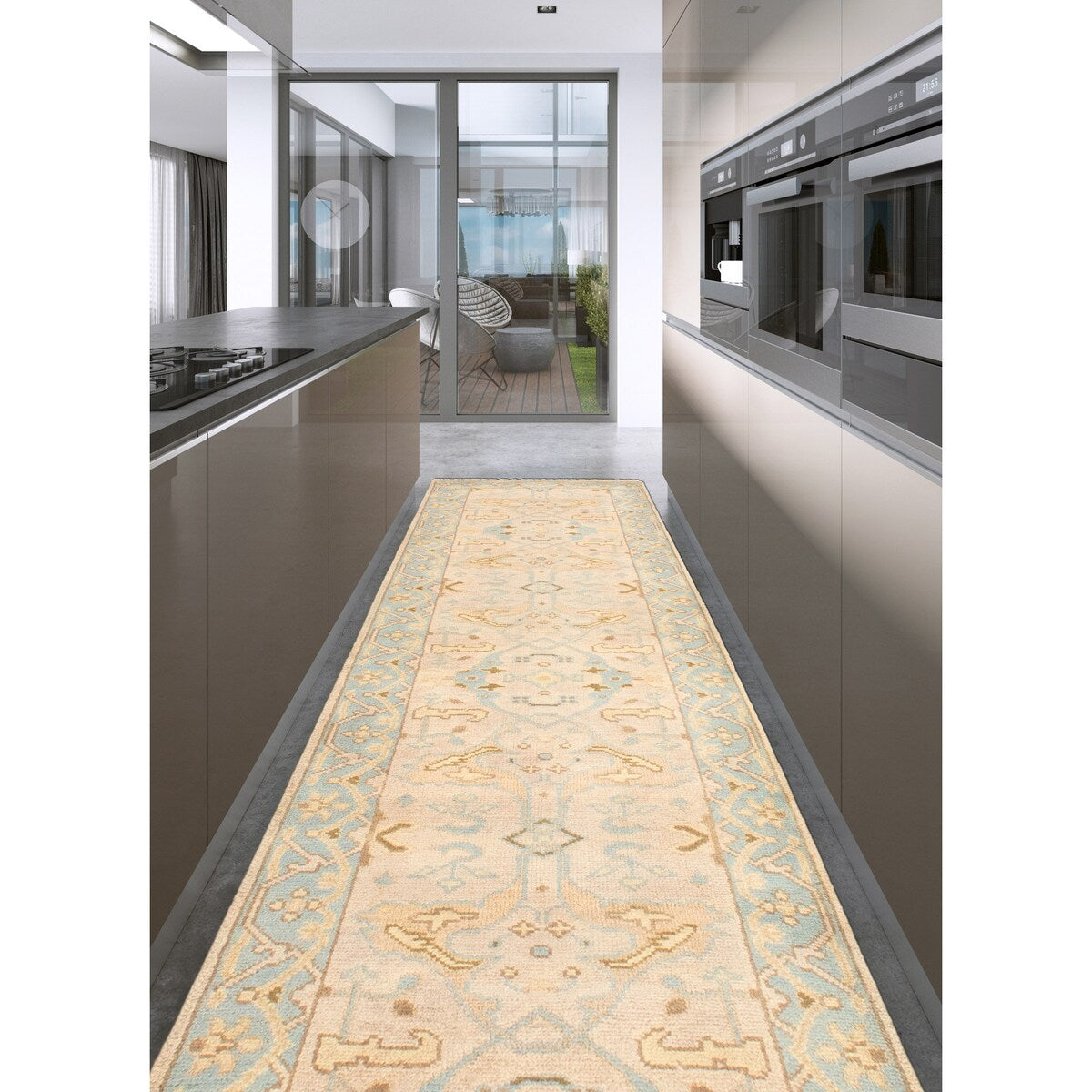 Hand-knotted Royal Ushak Khaki Wool Rug - 2'9" x 19'9" Runner/2'9 x 19'9
