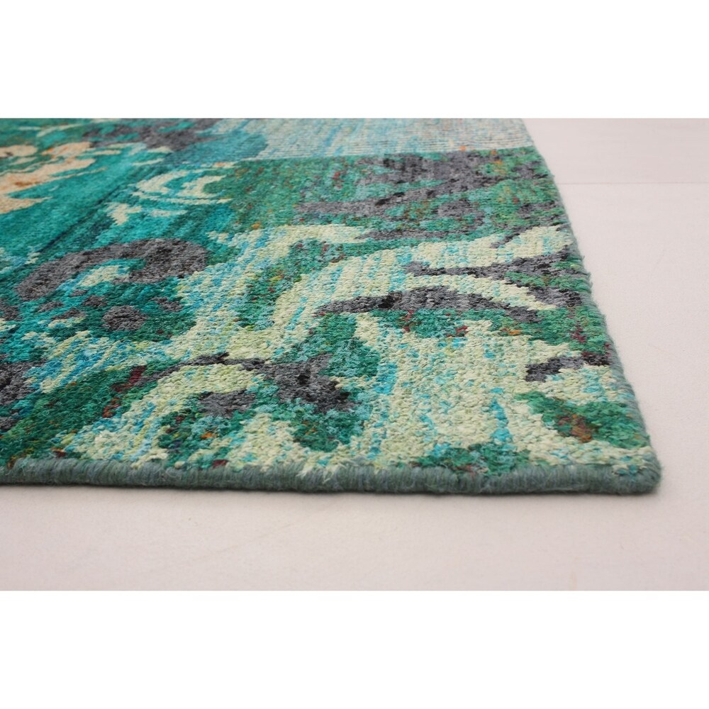 ECARPETGALLERY Hand-knotted Sari Silk Green Silk Rug - 5'1 x 7'5