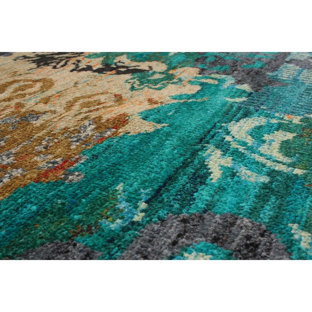 ECARPETGALLERY Hand-knotted Sari Silk Green Silk Rug - 5'1 x 7'5