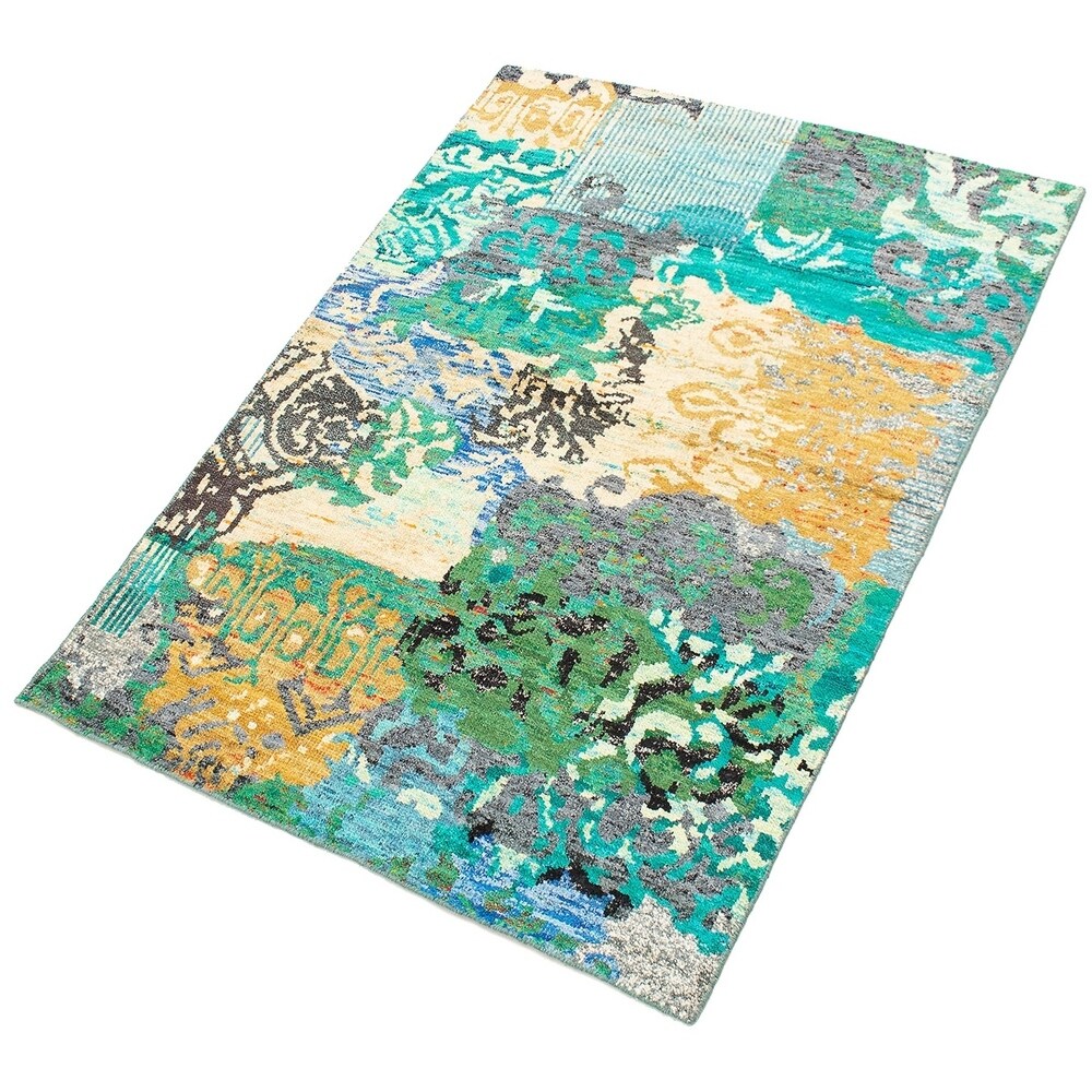 ECARPETGALLERY Hand-knotted Sari Silk Green Silk Rug - 5'1 x 7'5