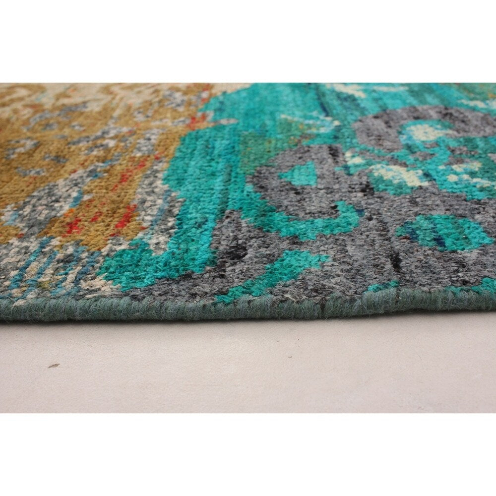 ECARPETGALLERY Hand-knotted Sari Silk Green Silk Rug - 5'1 x 7'5
