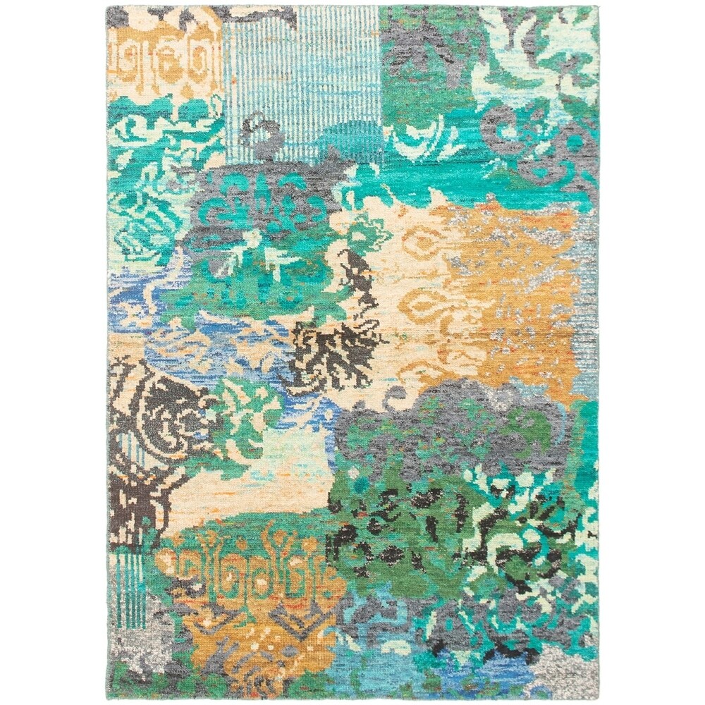 ECARPETGALLERY Hand-knotted Sari Silk Green Silk Rug - 5'1 x 7'5