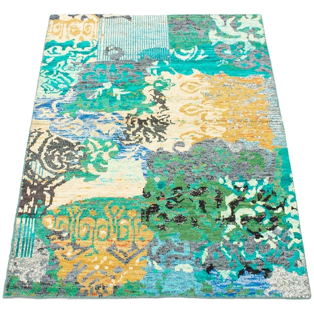 ECARPETGALLERY Hand-knotted Sari Silk Green Silk Rug - 5'1 x 7'5