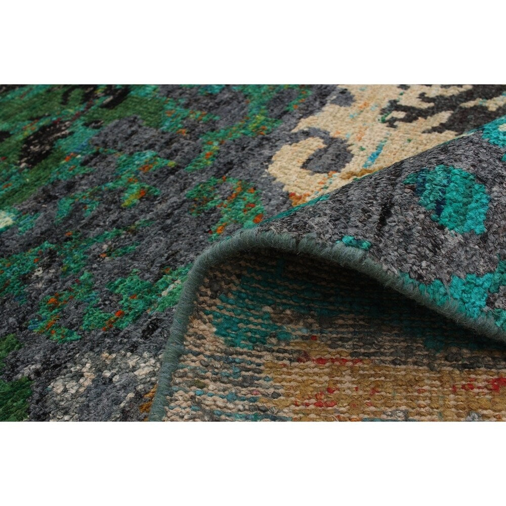 ECARPETGALLERY Hand-knotted Sari Silk Green Silk Rug - 5'1 x 7'5