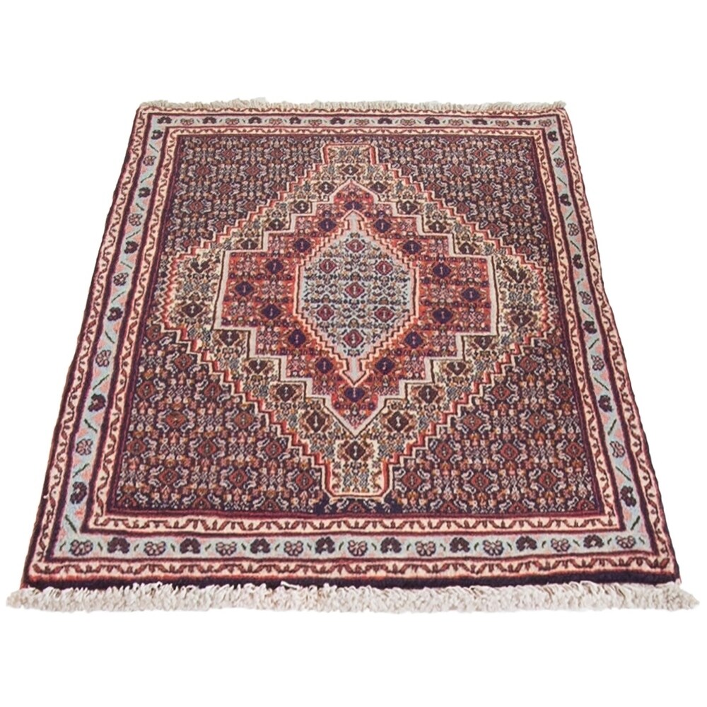 ECARPETGALLERY Hand-knotted Senneh Dark Navy, Red Wool Rug - 2'7 x 3'6
