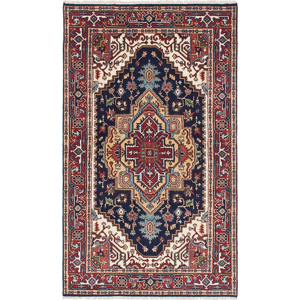 ECARPETGALLERY Hand-knotted Serapi Heritage Dark Navy Wool Rug - 4'9 x 8'0
