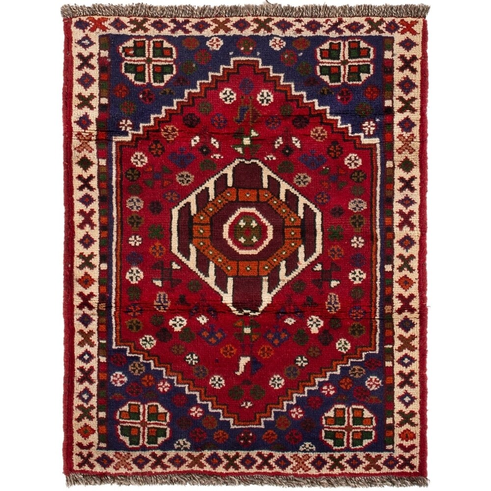 ECARPETGALLERY Hand-knotted Shiraz Qashqai Red Wool Rug - 2'3 x 3'1