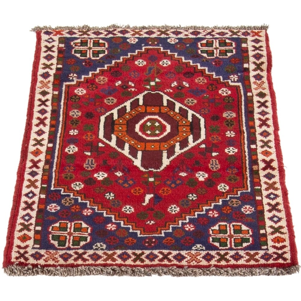 ECARPETGALLERY Hand-knotted Shiraz Qashqai Red Wool Rug - 2'3 x 3'1